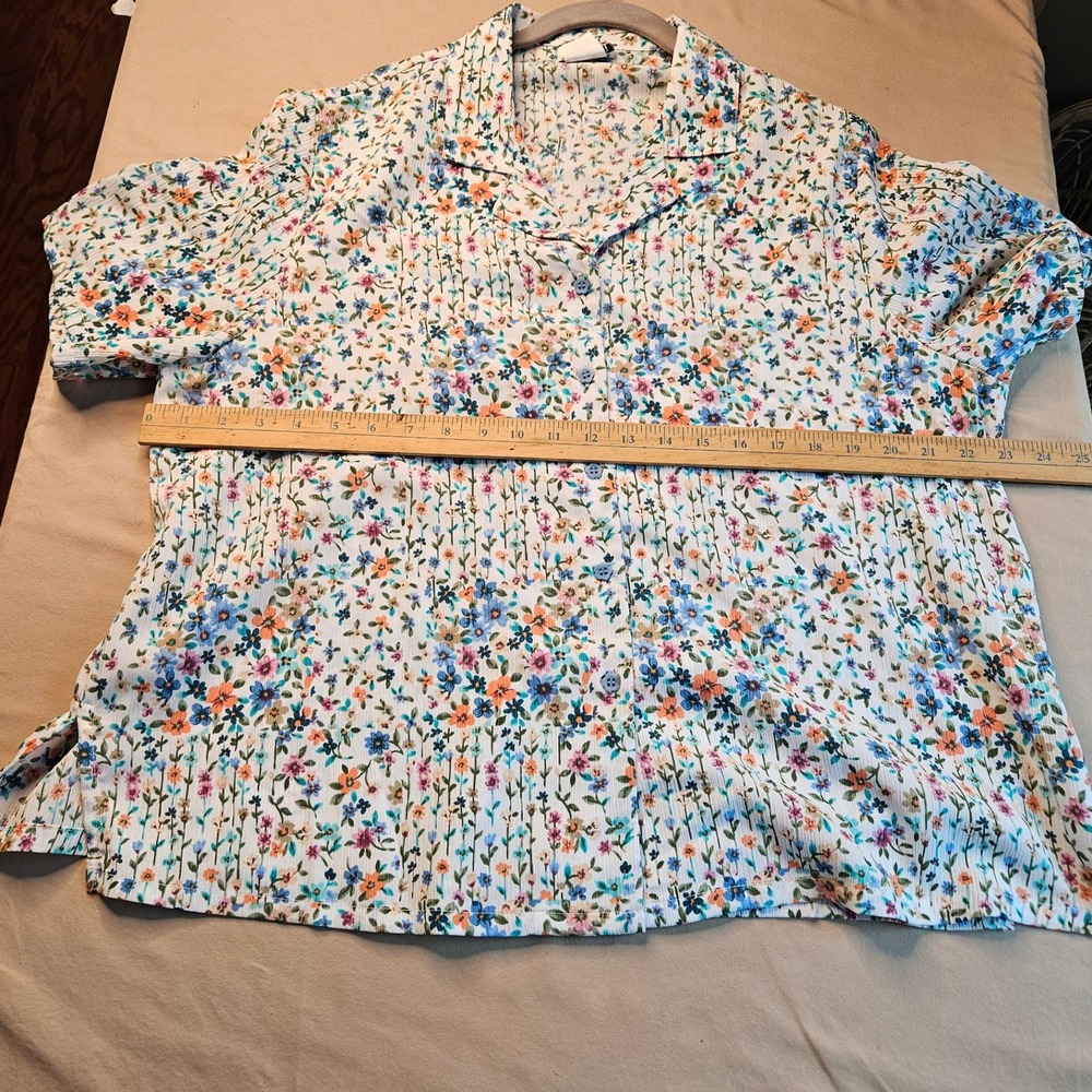 BonWorth Floral Print Short Sleeve Button Up‎ Shirt Women's L Petite Cottagecore